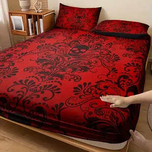 3-piece Skull and Floral Pattern Bed Sheet Set - Includes 1 Deep Pocket Sheet and 2 Pillowcases, Breathable Polyester Fiber, Machine Washable - Suitable for All Seasons
