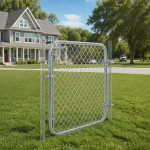 Fencer Wire 4ft x 4ft Chain Link Fence Gate with Round Frame, Hinge & Lock for Yard or Animal Enclosures, Fits 52 in. Openings, Multi-options