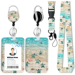 Sea Turtle ID Badge Holder with Breakaway Lanyard &Heavy Duty Retractable Reel-360?Rotating Carabiner  for Women Students,Teachers, , Office Use 17