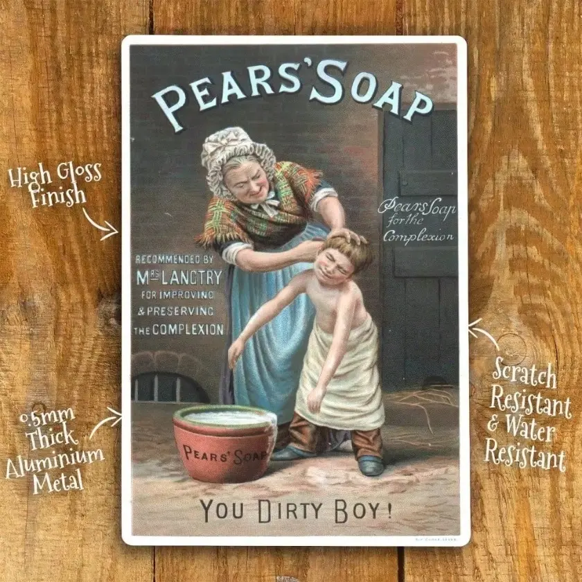 Aluminum Vintage Pears Soap Victorian Advert Sign 1950s Retro Home Wall Art Poster Classic Decor For Bathroom Living Room Kitchen Bedroom House