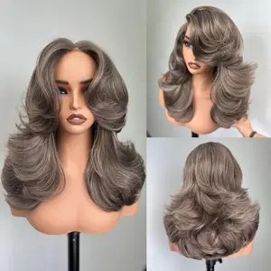 [Choppy Layers] Detroit Layers Summer Vibe Beginher Hair 18 inches Heat Resistance 200% Density Butterfly Cut Middle Part 4x4x1 T-Part Lace Synthetic Wear Go Beginner Pre Cut Glueless Wig Ash Brown Gray summerwins