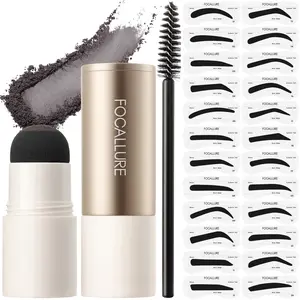 FOCALLURE Eyebrow Stamp and Eyebrow Stencil Kit, 24 Reusable Brow Shape, Sweatproof Eyebrow Powder, Long-Lasting, Easy to Use, Filling and Shaping Perfect Eyebrow Makeup