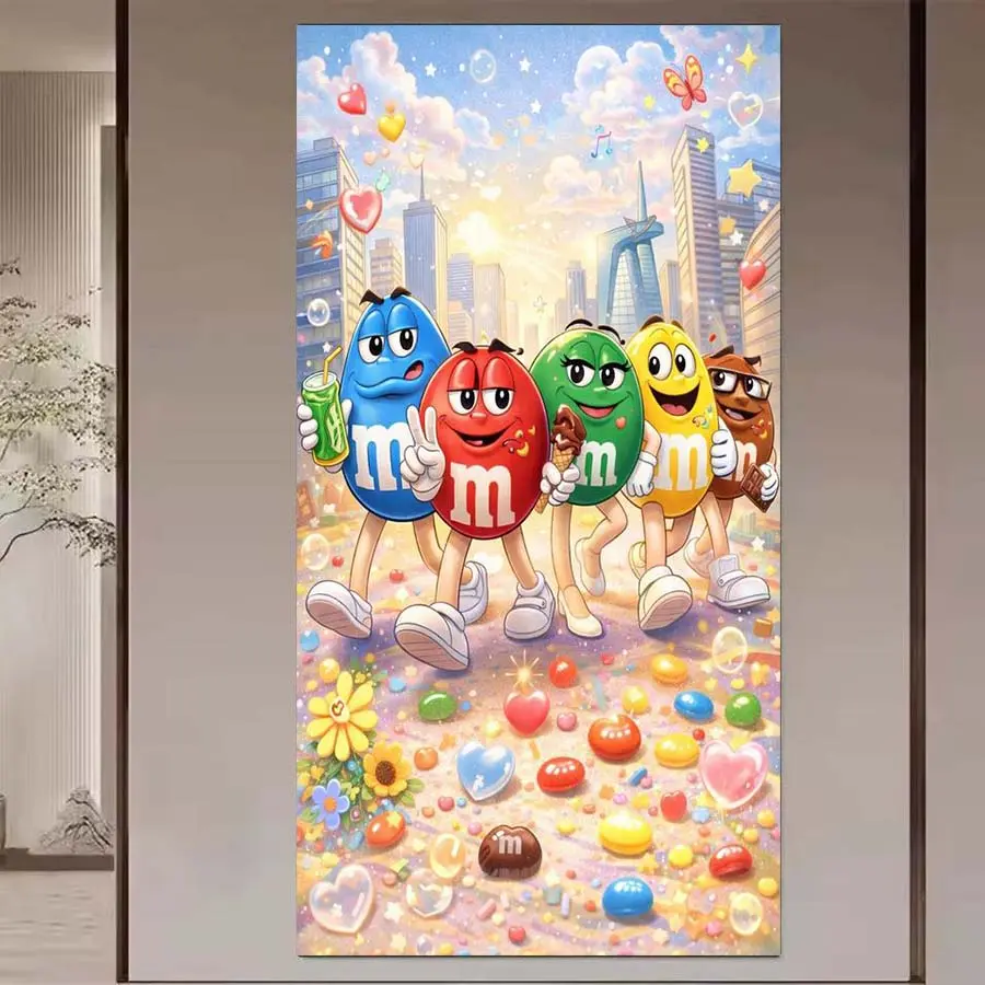 1 set of DIY diamond painting kit, 5D diamond art set, DIY decoration colorful characters, city background, candy ground, Diamond Pattern Design. Mosaic, diamond art, DIY art home decoration, Wall Art Painting.