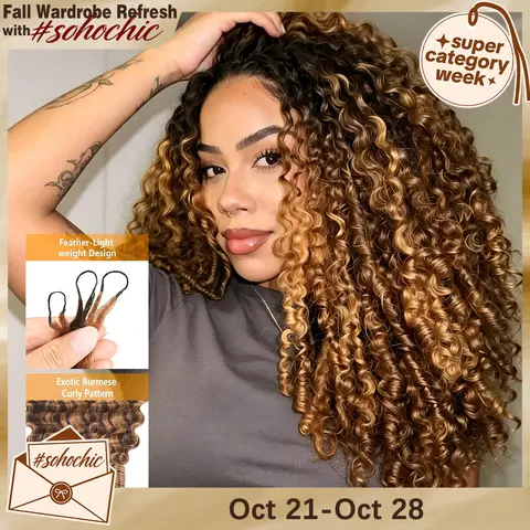 [CROCHET HAIR] STERLY Highlight 4/27 Burmese Curly Crochet Human Hair With Miracle Knots for Easy Install Ombre Crochet Human Hair for Boho Braids Machine Made Hair Extensions Friendly Plush Texture Time-Saving Wear #sohochic