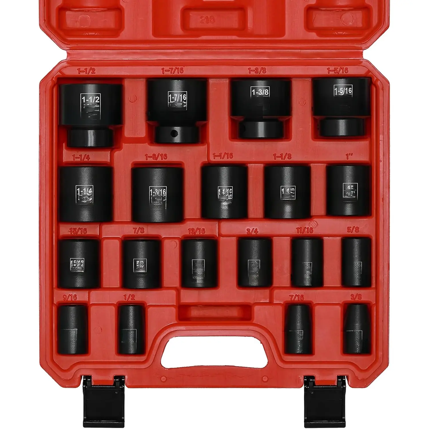 19 count 1/2-Inch Drive Standard Impact Socket Set, SAE, Shallow, 3/8" to 1-1/2", Cr-Mo Alloy Steel, Radius Corner Design, Impact Grade