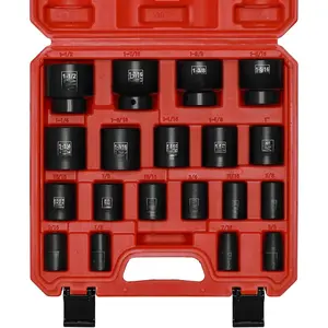 19 count 1/2-Inch Drive Standard Impact Socket Set, SAE, Shallow, 3/8" to 1-1/2", Cr-Mo Alloy Steel, Radius Corner Design, Impact Grade
