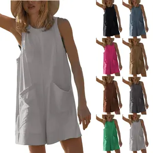 Tanming Women's Fitted Minimalist Summer Stretchy Sleeveless Basic Overalls Jumpsuit with Pockets, Casual Rompers for Women Onesie