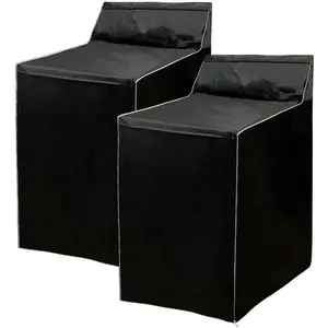 2Pack Portable Dustproof Waterproof Zipper Washer and Dryer Covers Laundry Washing Machine Cover Fit for Most Top Load Machine(Black)