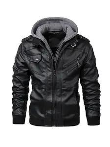 Men's Plain Flap Pocket Hooded Motorcycle Jacket, Zippered Jacket, Stylish Zipper Longsleeves Bomber Coat for Fall Winter, Men's Outfits for Daily Wear, Menswear