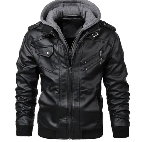Men's Plain Flap Pocket Hooded Motorcycle Jacket, Zippered Jacket, Casual Jackets, Stylish Zipper Longsleeves Bomber Coat for Fall Winter, Men's Outfits for Daily Wear, Menswear, Outerwear With Pockets, Coat With Pockets