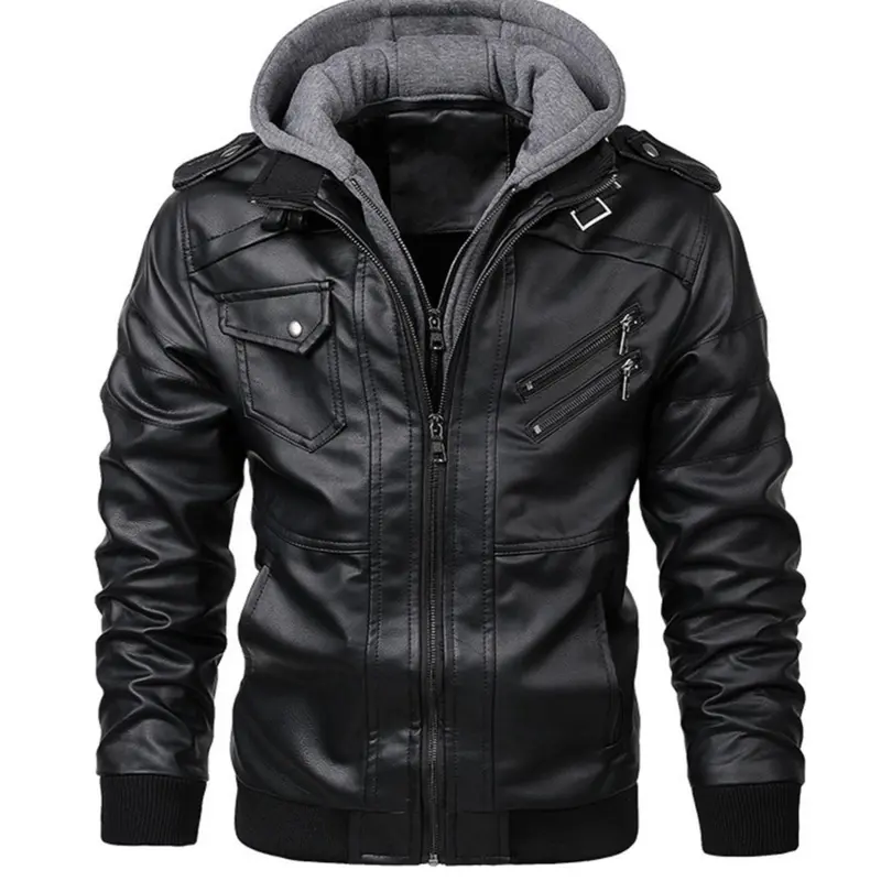 Men's Plain Flap Pocket Hooded Motorcycle Jacket, Zippered Jacket, Casual Jackets, Stylish Zipper Longsleeves Bomber Coat for Fall Winter, Men's Outfits for Daily Wear, Menswear, Outerwear With Pockets, Coat With Pockets
