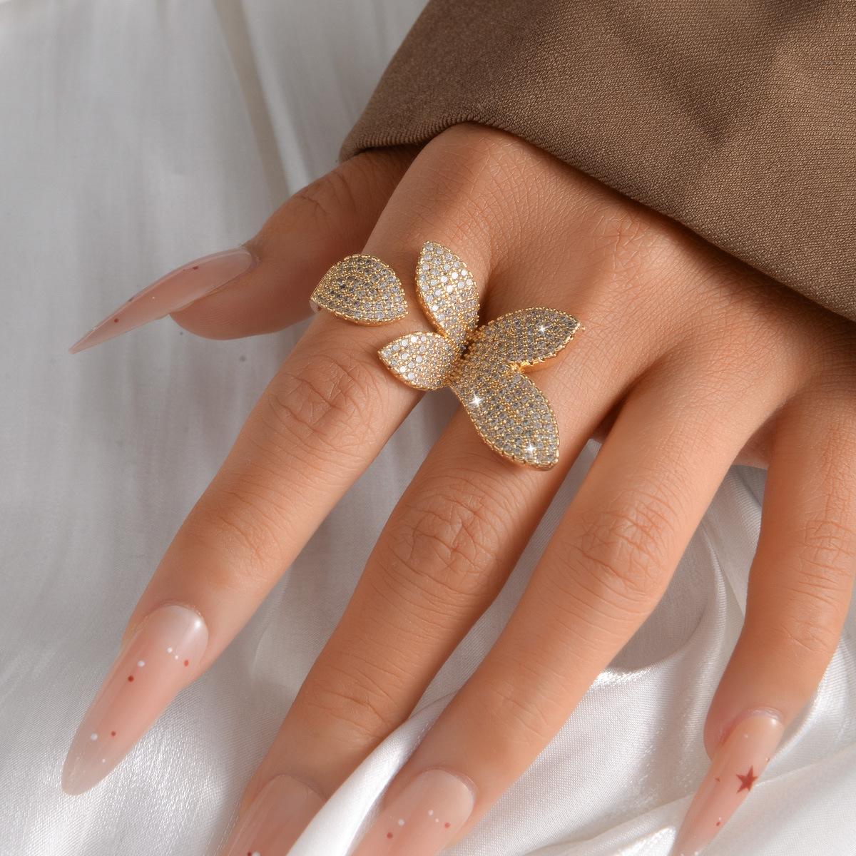 Trending Butterfly Open Statement Ring, Sparkling Bold Adjustable Ring for Women, Viral Aesthetic Accessory, Perfect for Party, Office, Casual Wear, Great Gift for Best Friend, Girlfriend