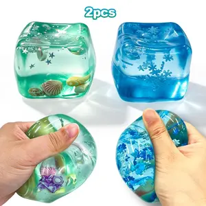 2pcs blue ice cubes, squeeze toys, snowflake ice cubes, ocean shell-style ice cubes, children's stress-relieving squeeze ball relaxation device, jelly-like with repair effect, wrapped shell, ice pressure ball, ice sensation candy blocks. Suitable for chil