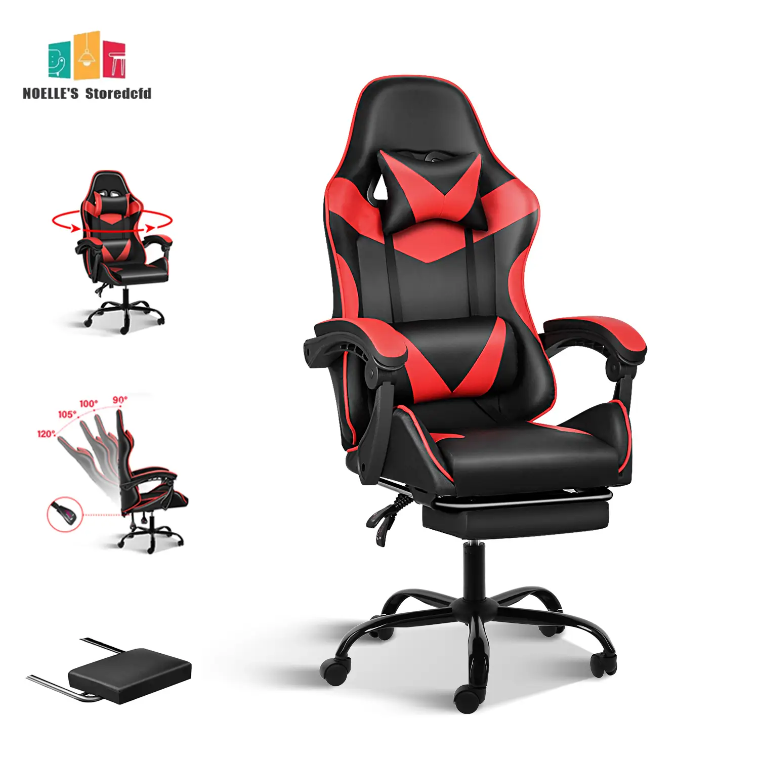 Gaming Chair with Footrest Speakers Video Game Chair Heavy Duty Ergonomic Computer Office Desk Chair Red\Black