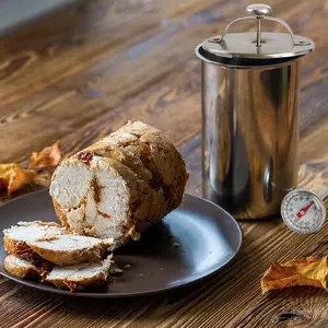 Handheld Stainless Steel Ham Maker Meat Press with Thermometer & Cover-Included Stove Pressure Cooker Pot, Kitchen Utensil for Healthy Homemade Deli Meat & Sandwich Prep