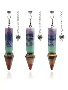 Seven Chakra Yoga Pendulum Natural Crystal Colorful Stone Hexagonal Column Bullet Head Pendant with Artistic Assembly Design