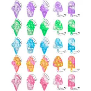 25Pcs Mini Ice Cream Pop Keychain Fidget Toys, Ice Cream Party Favors Supplies, Silicone Mini Pop Toys Birthday for Kids Anxiety Stress Reliever for Adults