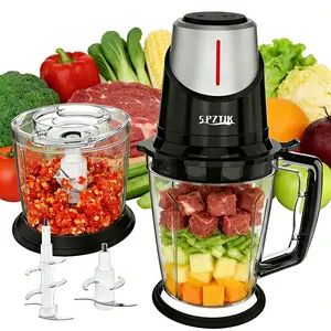 SPZTJK Electric Food Processor Meat Grinde  – 2 Bowls (food storage containers), 2 Blades, Safety Switch & 2-Speed. Ideal for veggies, meat, salads, nuts, baby food. BPA-free, dishwasher safe. Perfect for home kitchens & gifts.