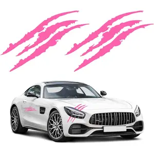 Claw Mark Car Decals, 16 Inch Car Headlight Stickers, Monster Claw Scratch Sticker for Dodge Challenger Charger, Pack of 2 (Pink)
