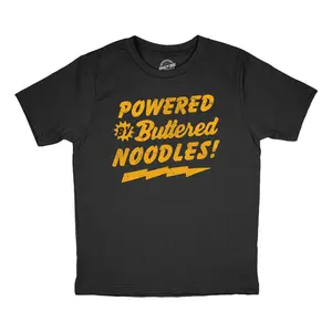 Youth Funny T Shirts Powered By Butter Noodles Sarcastic Food Graphic Novelty Tee for Kids Funny T Shirts Sarcastic Tops for Kid Funny Food Short Sleeve Novelty Tees for Kids Black -