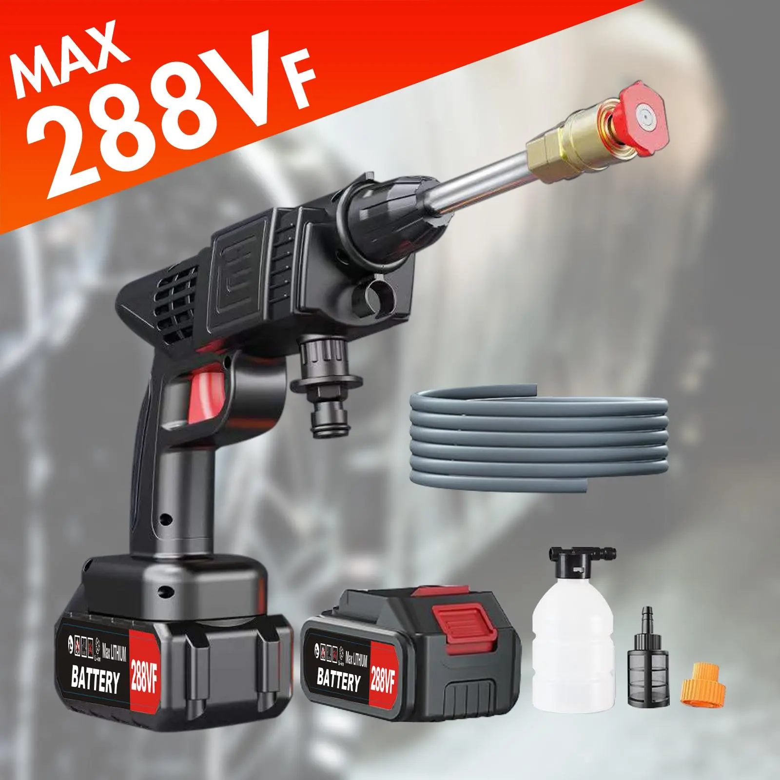 450w Cordless Car Wash Washer Gun Spray Water 26Bar 288VF Portable High Pressure 2x1200mah Battery For Auto Home Garden Cleaning