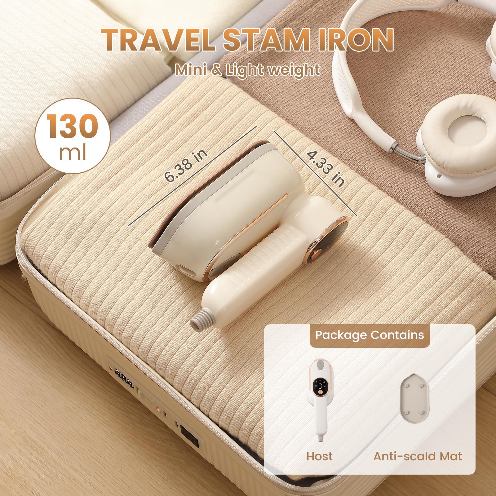2-in-1 Steam Iron & Clothes Steamer - Handheld Portable Garment Wrinkle Remover, Fast Heat-Up, Large Soleplate, 130ml Water Tank - Lightweight for Home, Travel