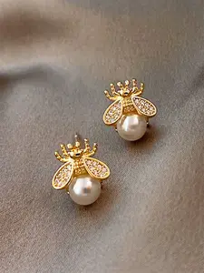 1 Pair Cute Cubic Zirconia & Faux Pearl Stud Earrings For Women For Wedding Engagement Anniversary Party Jewelry Christmas Day Gift Exquisite Jewelry Gift