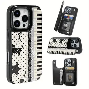 Mobile phone case: piano, star, cat and music note texture card pack mobile phone case, compatible with iPhone 17 Pro Max/Air/16/15/14/13/12/11 series and Samsung S22/S23/S24/25 series, gift