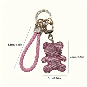 Rhinestone Cartoon Bear Keychains for Women, Alloy Keyrings with Braided Rope, Decorative Animal Key Chains, Novelty Keychain with Ring Buckle, Screwdriver Included, Perfect for Birthday Gifts and Bag Accessories
