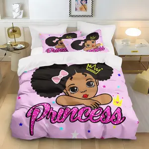 3pc cartoon princess print bedding set, Soft bedding sets, including a duvet cover and two pillowcases, suitable for single and double beds, multiple sizes and colors are available, perfect for bedrooms, dormitories, hotels, and apartments