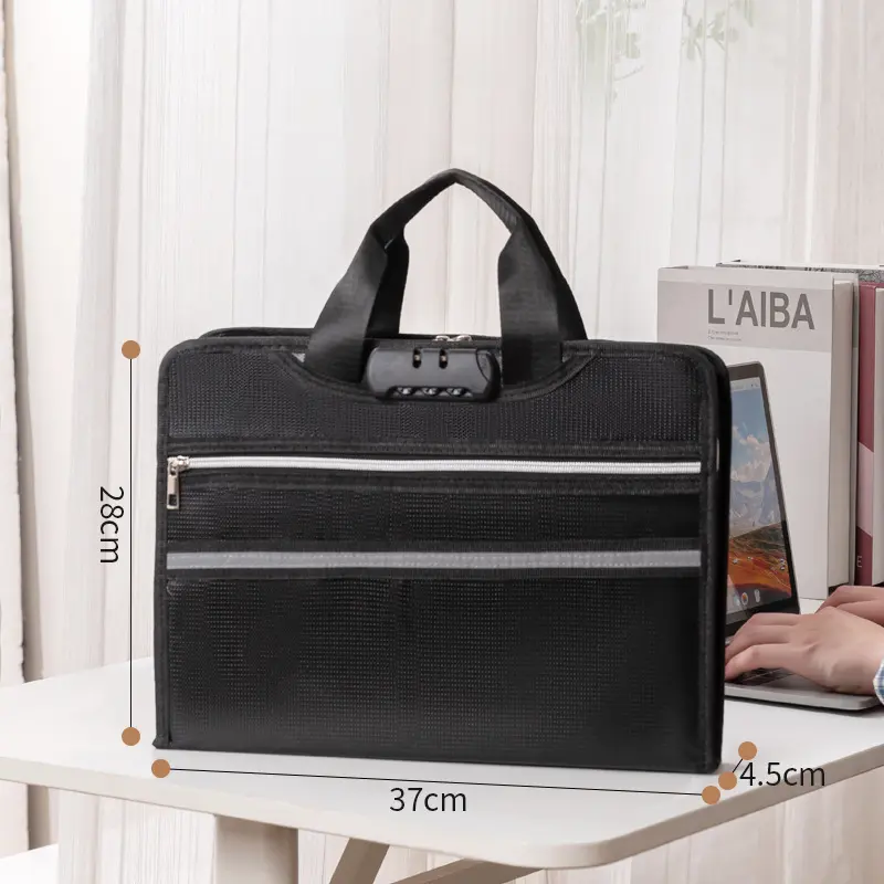 New Large-Capacity Fireproof File Folder with Handle, Lock & Reflective Strips, A4 Document Bag, Paper Organizer for Office Supplies, Ideal Father's Day & Birthday Gift