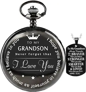 to My-Grandson-Pocket-Watch-Gifts from Grandpa Grandma Christmas Gifts for Him Birthday for Grandson, Graduation Gifts for Men