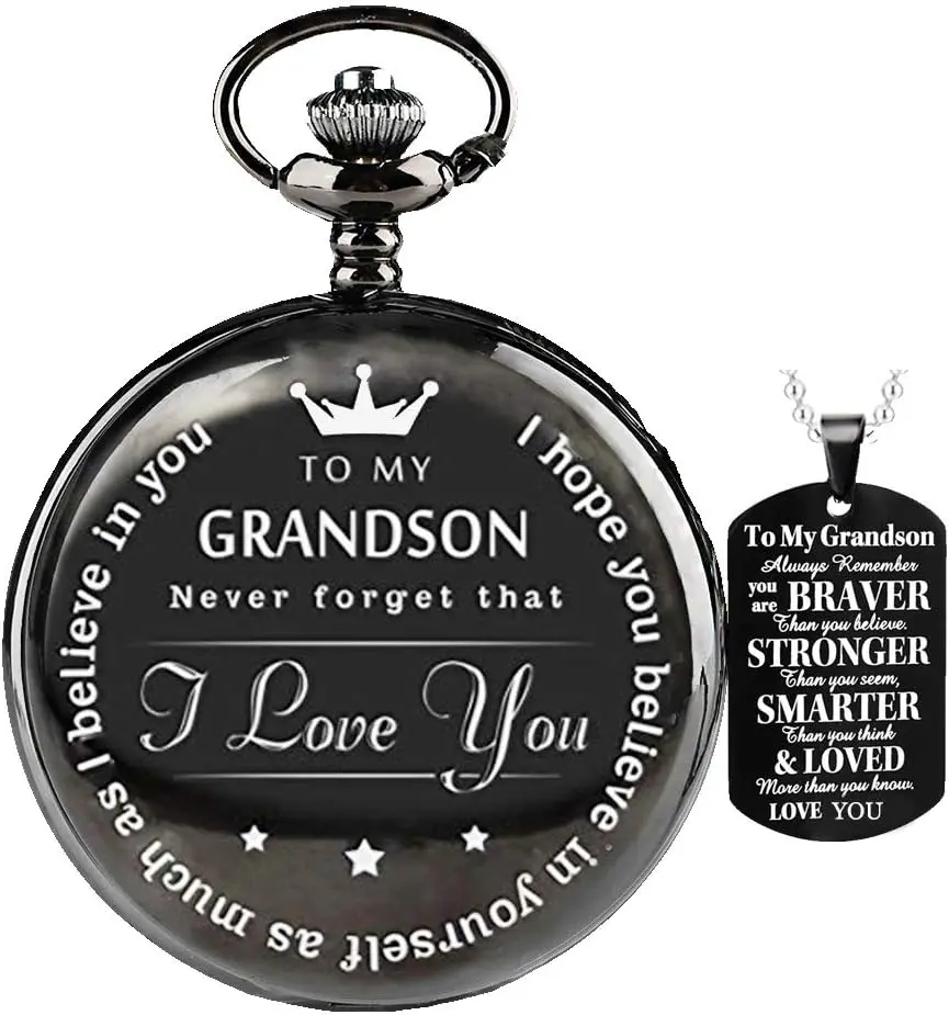 to My-Grandson-Pocket-Watch-Gifts from Grandpa Grandma Christmas Gifts for Him Birthday for Grandson, Graduation Gifts for Men