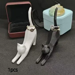 Cat Ring Holder Stand, & 3D Printed Cat Statue, Ideal for Wedding Rings, Birthday Gifts, Office Decor, Women Jewelry Storage