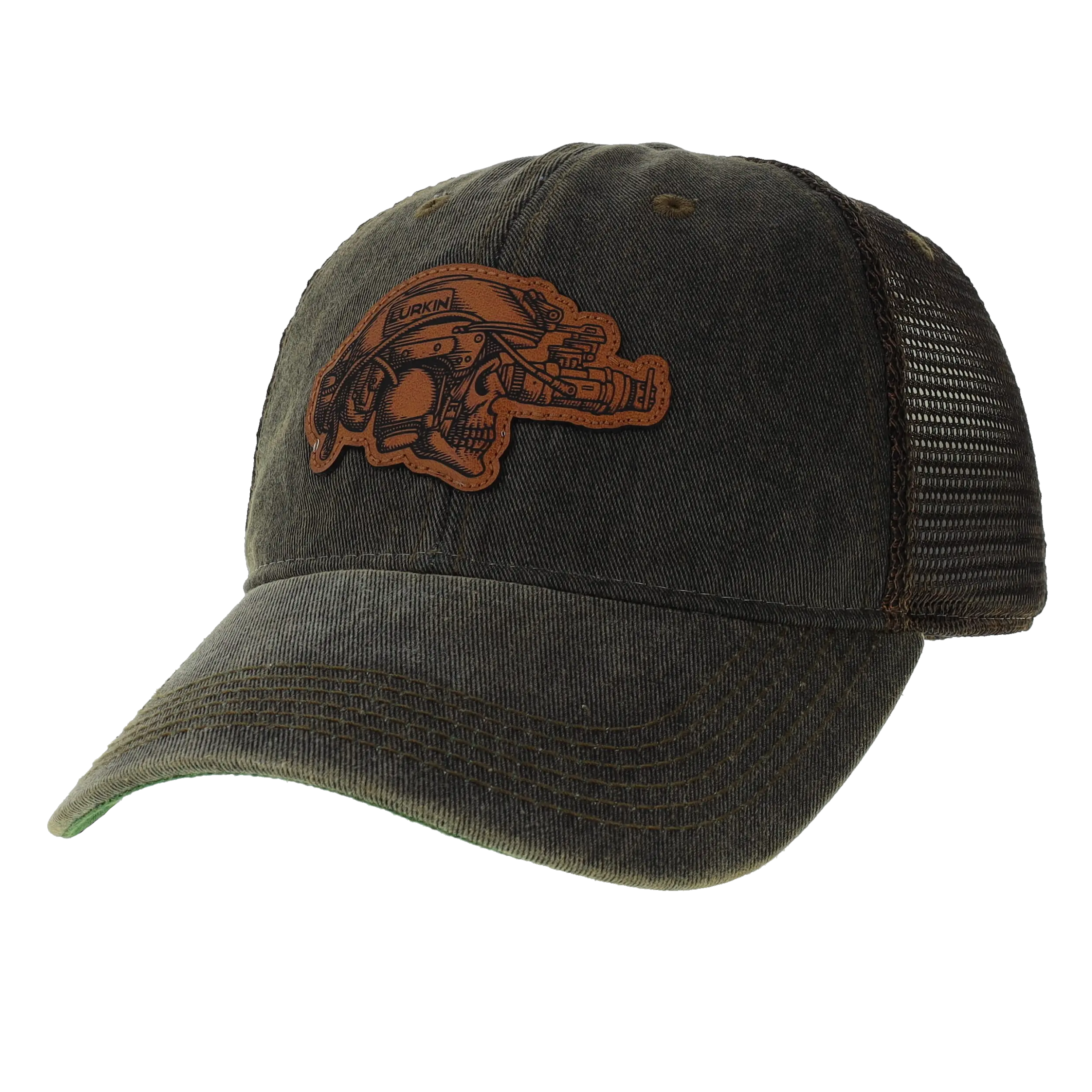 LURKIN GREASER BLACK TRUCKER SNAPBACK-Snapback Hat, Leather Patch, Full Curve Visor, Mesh Backing, Adjustable Snap