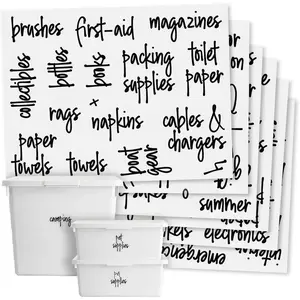Removable Storage Bin Labels - Preprinted Water-Resistant Script Labels - Easy Peel-Off Decals for Home Organization - Garage Organization Stickers - Pack of 136, 1.25" Rectangles