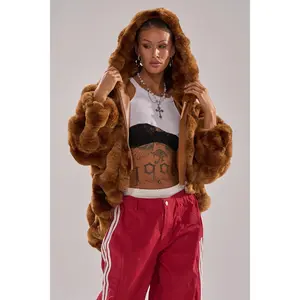 LOOK AT ME NOW HOODED FUR BOMBER IN BROWN