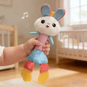 Baby Hand Rattle Toy, Soft Plush Animal Rattle with Teether, Cute Cartoon Fox/rabbit Design, Bb Sound, 0-12 Months, Early Learning Sensory Toy