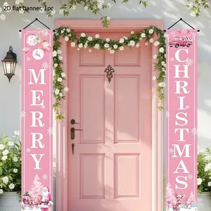 2D flat banner, 1 piece "Merry Christmas" front door flag - featuring snowflakes and Christmas hats as festive welcoming signs, indoor/outdoor party decorations, no electricity required, Christmas ornaments, kdj