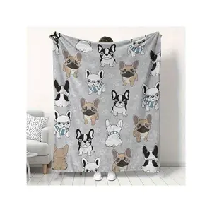 1pc French Bulldog Print Flannel Blanket - Cozy All-Season Throw Home, Outdoor, Camping, Car Travel, Sofa & Bedroom Decor - Soft, Digital Print, Tropical Style, Allseason Throw |   Playful Dog Design |   Lightweight Throw, Dog, Birthday Mother's Day Size