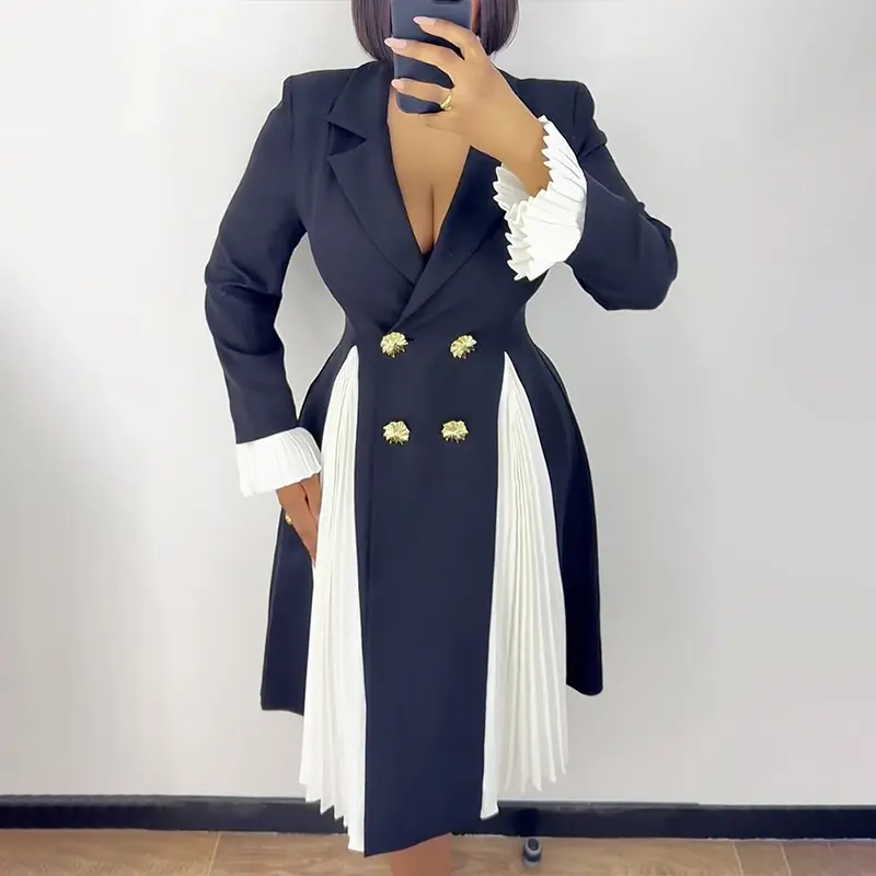 open lace back dress Shop Navy Pleated Blazer Dress - for Women | OUTZIDR main image 0