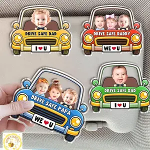 Personalized Kids Photo Car Visor Clip, Drive Safe Daddy Visor Clip, Custom Baby Face Gift For Dad, New Grandpa Gift