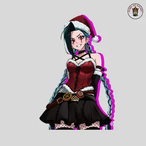Christmas Jinx Anime Sticker – Holiday Punk Waifu Red Outfit Art, Anime Manga Stickers Phone Laptop Decals