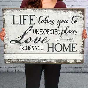 2D Flat Life Take You To UnExpected Place Love Brings You Home, Wall Artwork, Vintage Style Canvas Painting, The Decor Is Suitable For Living Room & Bedroom (has Framed)
