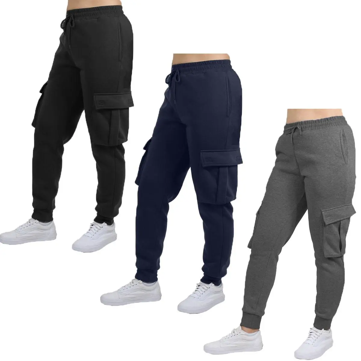 Graceful 3-Pack Women's Fleece Lined Cargo Jogger Sweatpants (S-2XL), tailored comfort, sleek line, flattering drape, versatile piece, trending now, chic look, must-have style