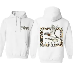 Stylish Sitka Hunting Hoodie with Flying Duck in Camo Pattern, Perfect for Outdoor Enthusiasts and Trendy Casual Wear, Shirt for Women and Men