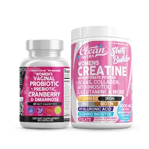 Clean Nutra Feminine Strength Duo | Women's Probiotic & Prebiotic Capsules & Creatine Monohydrate Powder for PH & Muscle Support [PH Defend + Shelf Builder]