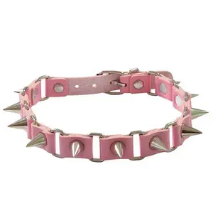 Abby Rock and Roll Punk Style Collar, Adjustable Length, Pink, White Rivets Detail, Couple Style Accessory, Gift for Girlfriend
