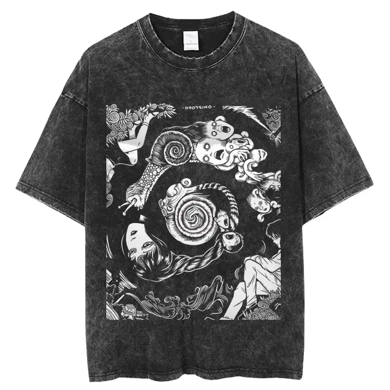 Men's Cotton Round Neck Shortsleeve Vintage Distressed Washed Fitted Graphic T-Shirt - High Street Streetwear, Casual Sports Top for 3XL, Figure-Flattering Menswear