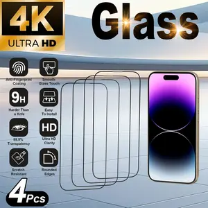 4 Pieces HD Tempered Glass Screen Protectors for iPhone 11/12/13/14/15/16/17 Pro Max, Full Screen, Wear-resistant, Scratch-proof, Protection, High-hardness Glass Protective Film, Smartphone Accessories